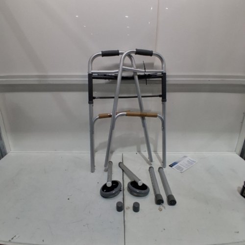 GUARDIAN TWO BUTTON FOLDING WALKER WITH 5" WHEELS - SILVER (ITEM: MDS86410W54H) image 2