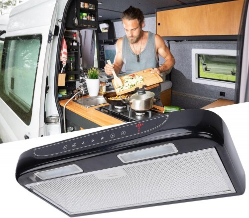 AQXREIGHT 3 SPEED ADJUSTABLE RV RANGE HOOD WITH TOUCHABLE SCREEN LED LIGHT - 12V - BLACK AND BLUE (MODEL: AQXREIGHTOKT96IFN8P) image 2