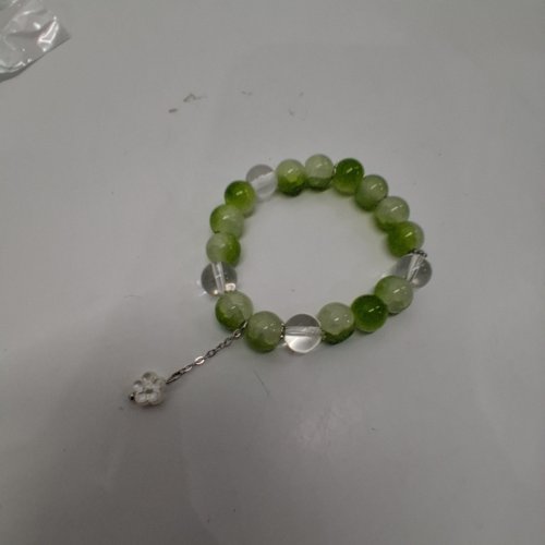 WOMENS HANDMADE BEADED BRACELET - GREEN AND CLEAR image 2