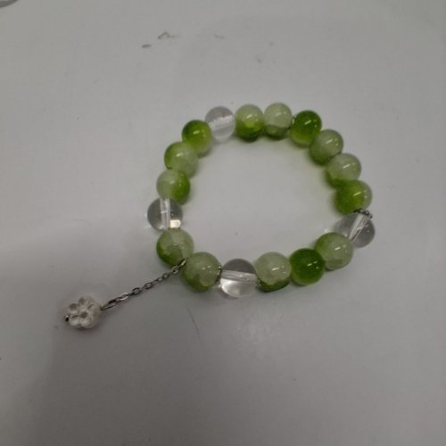 WOMENS HANDMADE BEADED BRACELET - GREEN AND CLEAR image 3