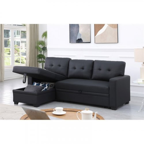 DEVION FURNITURE MODULAR FAUX LEATHER 2-SEAT SOFA WITH PULL-OUT BED - 47.5" X 53" X 34.5" - BLACK (ITEM: DV5016) image 2