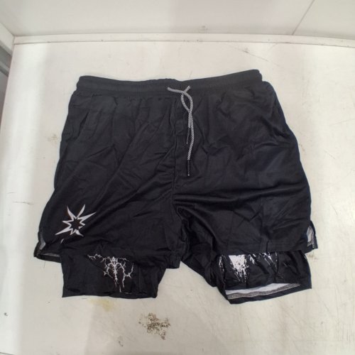 MEN'S EXERCISE SHORTS WITH SPANDEX INNER LAYER - EXTRA LARGE - BLACK image 2