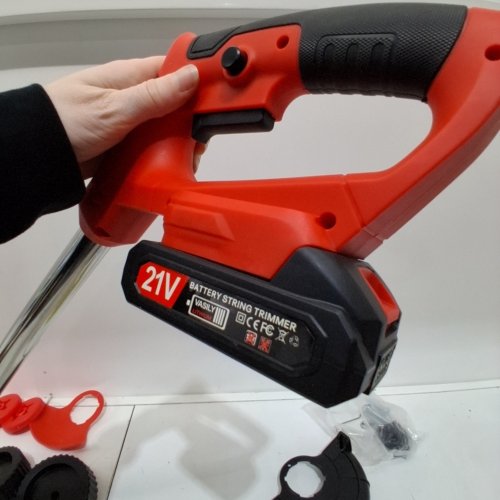 BEST 3-IN-1 ADJUSTABLE LENGTH ELECTRIC WEED WHACKER, TRIMMER, AND LAWN MOWER - 2 LITHIUM 4.0AH BATTERIES - 18,000RPM - BLACK/RED image 2
