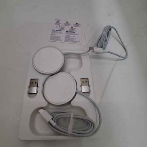 2PK MAGEASE MAGNETIC WIRELESS CHARGER - CHARGING PAD COMPATIBLE WITH IPHONE 16/15/14/13/12 SERIES AND AIRPODS 3/2/PRO, WITH USB-C CABLE AND USB-A CONVERTER - WHITE/GREY (MODEL: HYS07) image 3