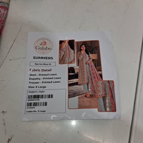 3PC WOMEN'S GULABO PRINTED OUTFIT - EXTRA LARGE - ICE BLUE (STYLE: KYS-ICE BLUE-XL) image 3