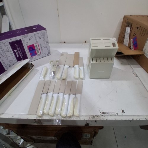 15PC HECEF KNIFE SET WITH WOODEN BLOCK - WHITE image 2