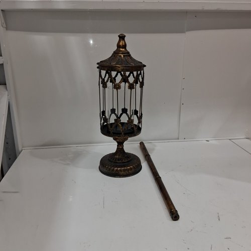 VINTAGE TALL FLOOR CANDELABRA, CANDLE HOLDER WITH GLASS LANTERN - 37" - RUSTIC METAL PILLAR image 3