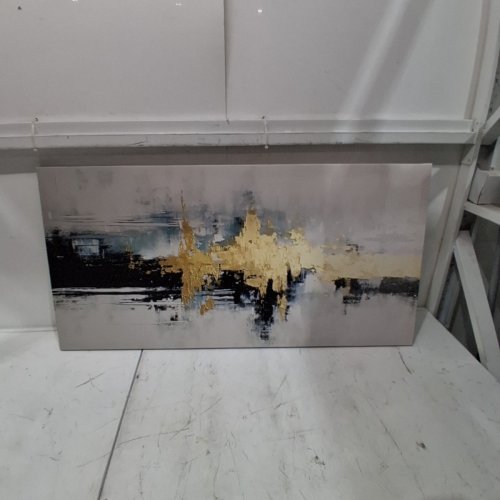 ABSTRACT CANVAS WALL ART - 20" X 39.5" - WHITE, BLACK, GOLD, AND GRAY image 2