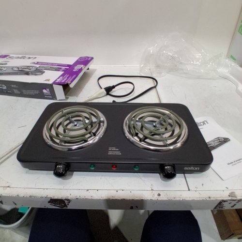 SALTON PORTABLE WIRED ELECTRIC HOT PLATE DOUBLE BURNER COOKTOP - 2X 900W - BLACK (MODEL: HP1941) image 3