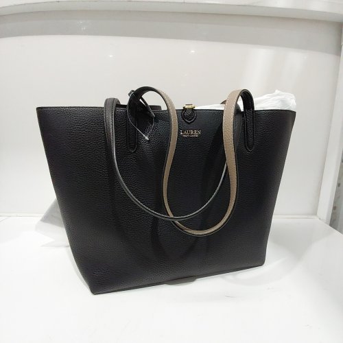 2PC LAUREN RALPH LAUREN REVERSIBLE TOTE BAG WITH POUCH - BLACK / TAUPE image 2
