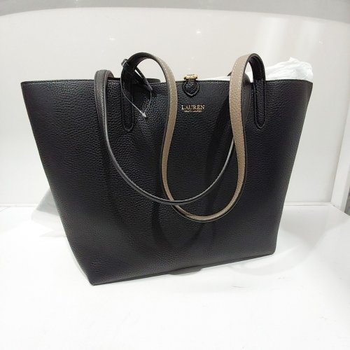2PC LAUREN RALPH LAUREN REVERSIBLE TOTE BAG WITH POUCH - BLACK / TAUPE image 3