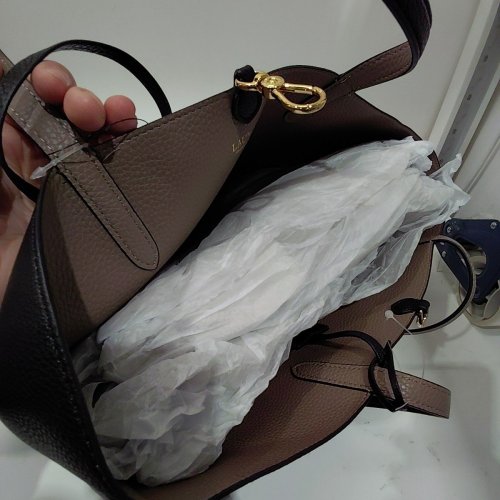 2PC LAUREN RALPH LAUREN REVERSIBLE TOTE BAG WITH POUCH - BLACK / TAUPE image 6