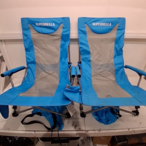 2PK SUPERRELLA PORTABLE LOW FOLDING BEACH LAWN CHAIR WITH CARRYING BAG - BLUE image 3