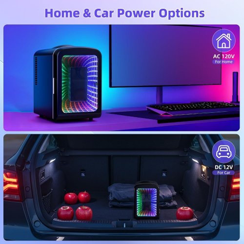 MINI COMPACT REFRIGERATOR WITH GAMING LIGHT PORTABLE MINI FRIDGE - 4L OR 6 CAN CAPACITY - BLACK/MULTI COLOUR (MODEL:JY-E-15 L) image 2