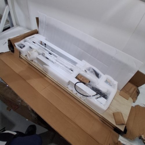 ELECTRIC STANDING DESK WITH MEMORY PRESETS, ANTI-COLLISION TECHNOLOGY, SOLID STEEL FRAME, CABLE MANAGEMENT TRAY, HOOKS, AND HEIGHT ADJUSTABLE - 48" X 24" - WHITE/MAPLE TOP (MODEL: S35) image 2