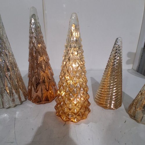 5PC LED GLASS CHRISTMAS TREE DECORATIONS - 7.4"/9.6"/12"/13"/14.6" - GOLD (MODEL: 1931022) image 3