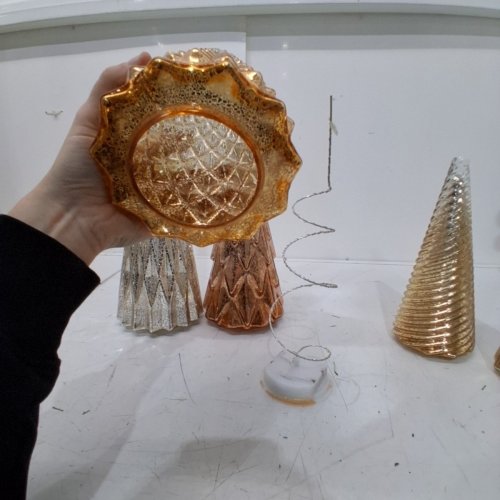 5PC LED GLASS CHRISTMAS TREE DECORATIONS - 7.4"/9.6"/12"/13"/14.6" - GOLD (MODEL: 1931022) image 4