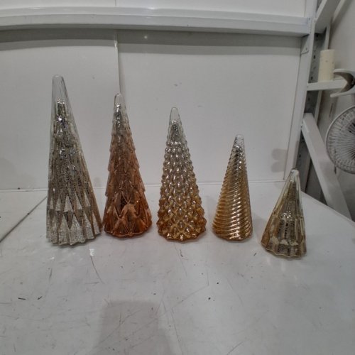 5PC LED GLASS CHRISTMAS TREE DECORATIONS - 7.4"/9.6"/12"/13"/14.6" - GOLD (MODEL: 1931022) image 5