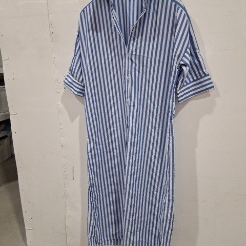 WOMEN CASUAL V-NECK HALF SLEEVE SHIRT DRESS - MEDIUM - BLUE/WHITE image 3