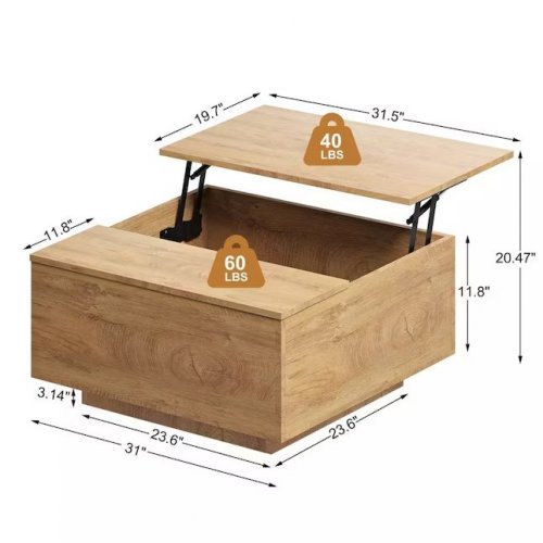 AOK GARDEN LIFT TOP COFFEE TABLE WITH HIDDEN STORAGE - 31.5" - NATURAL (MODEL: CT021-PC) image 2