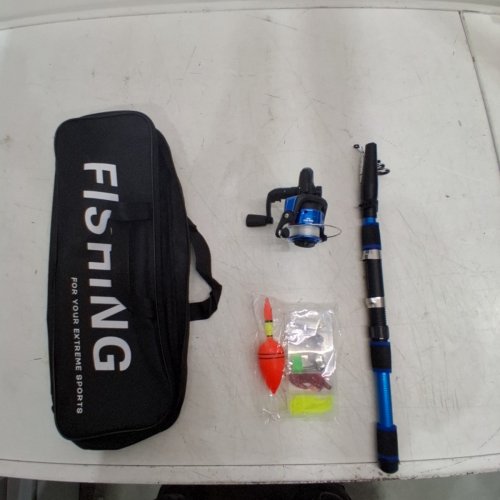 PORTABLE TELESCOPIC FISHING ROD AND REEL COMBO WITH FISHING HOOKS- 80" - 5.2:1 - BLUE/BLACK image 2