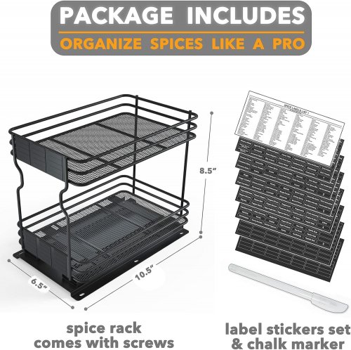 SPACEAID PULL-OUT SPICE RACK WITH LABELS - 6.5" WIDE DRAWER, 2 TIERS - BLACK image 2