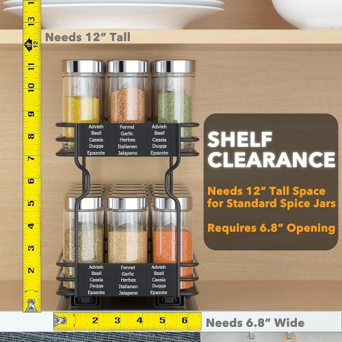 SPACEAID PULL-OUT SPICE RACK WITH LABELS - 6.5" WIDE DRAWER, 2 TIERS - BLACK image 3