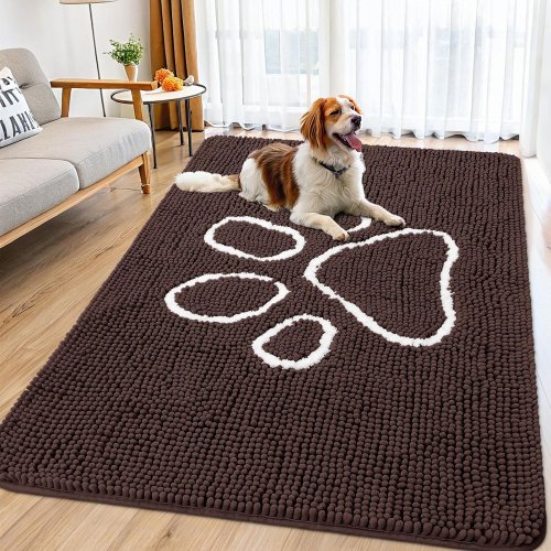 SMIRY ABSORBENT NON-SLIP DURABLE DOG DOOR MAT FOR MUDDY PAWS - 71" X 47" - BROWN AND WHITE image 2