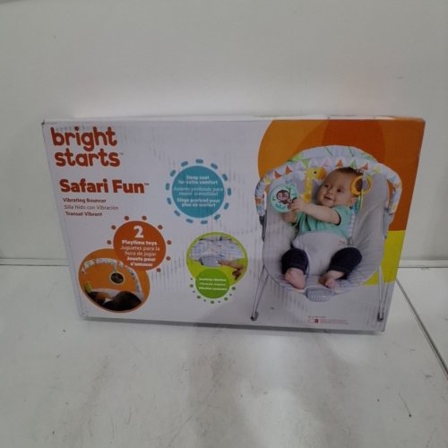 BRIGHT STARTS SAFARI FUN PORTABLE 3-POINT HARNESS VIBRATING BOUNCER WITH TOY BAR - MULTICOLORED (MODEL: 12204) image 3
