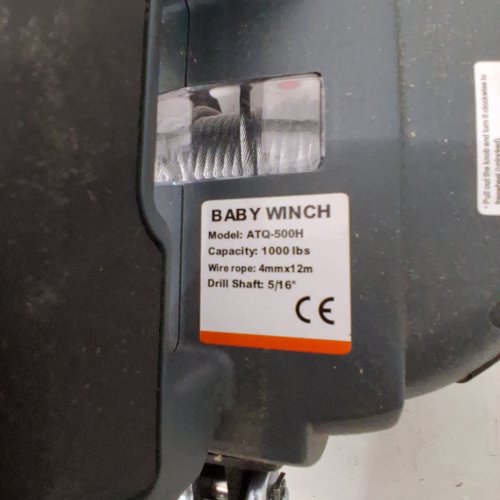 BABY WINCH WINCH - 1000 LBS; 5/16" DRILL SHAFT; 4 MM WIRE ROPE - BLACK (MODEL: ATQ-500H) image 2