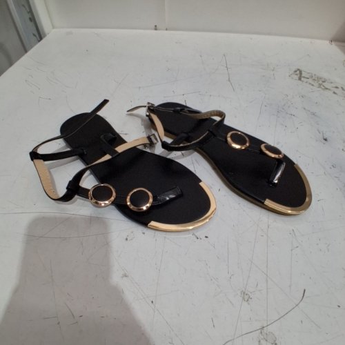 WOMEN'S ZTTD OPEN TOE SANDLES WITH BUCKLE STRAPS - SZIE 7.5-8 - BLACK / GOLD (STYLE : 07795076528024) image 2