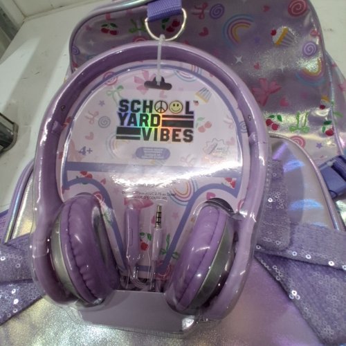 3PC SCHOOL YARD VIBES KIDS BACKPACK & HEADPHONES & LUNCHBOX - PURPLE image 2