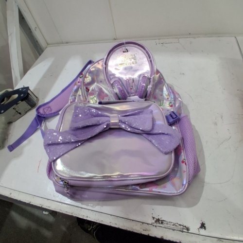 3PC SCHOOL YARD VIBES KIDS BACKPACK & HEADPHONES & LUNCHBOX - PURPLE image 3