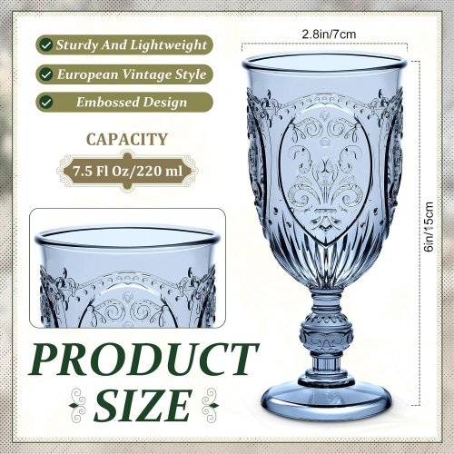 30PK WIWIQING VINTAGE PLASTIC GOBLET WINE GLASS - 7.5 OZ - BLUE image 2