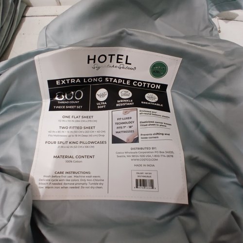 7PC HOTEL SIGNATURE SUITE COTTON SHEET SET - 800 THREAD COUNT- SPLIT KING - BLUE (STYLE: SPLIT KING/BLUE) image 2