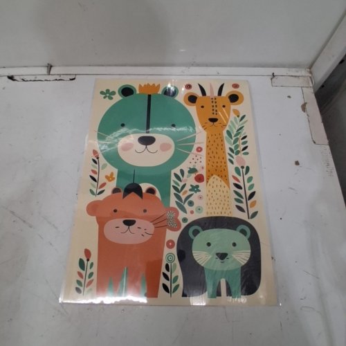 UNFRAMED CUTE ZOO ANIMALS PASTEL COLOUR GRAPHIC ARTWORK JUNGLE FOREST FOR KIDS BEDROOM - 12" X 16" image 3