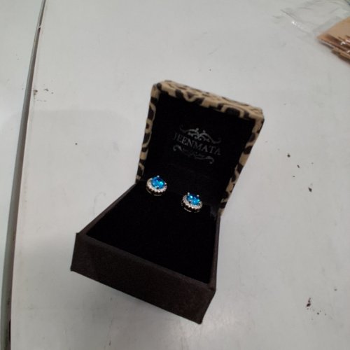 WOMENS JEENMATA BLUE HALO STUD EARRINGS - 8 MM- BLUE/ SILVER TONE image 2