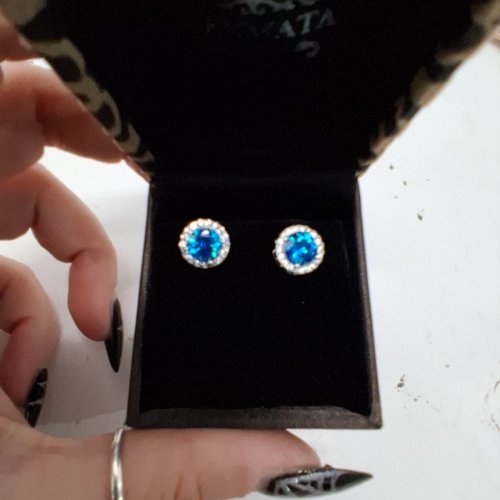 WOMENS JEENMATA BLUE HALO STUD EARRINGS - 8 MM- BLUE/ SILVER TONE image 3