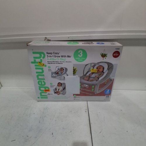 INGENUITY 3-IN-1 KEEP COZY GROW WITH ME VIBRATING BABY BOUNCER, ROCKER & CHAIR - 40LBS CAPACITY - WEAVER THEME GREY/WHITE/GREEN (MODEL: ‎12428) image 7