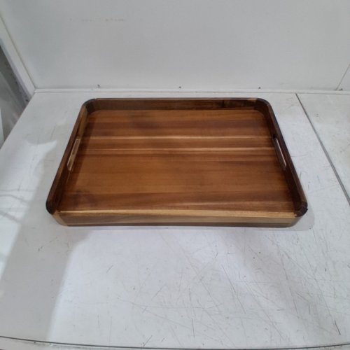 OURMIAO ACACIA WOOD SERVING TRAY WITH HANDLES FOR LIVING ROOM, COFFEE TABLE, SOFA, IDEAL SIZE FOR SERVING - 22" X 15.7" X 2" - ACACIA WOOD (MODEL: OM0801GZ) image 3