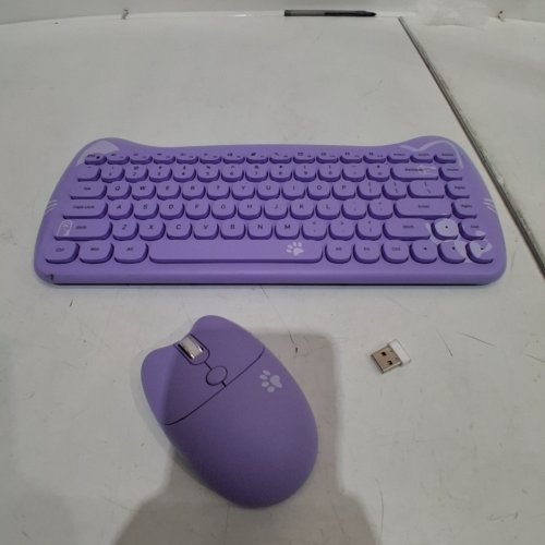 3PC LEXONELEC CAT THEMED WIRELESS KEYBOARD AND MOUSE - PURPLE/WHITE image 4