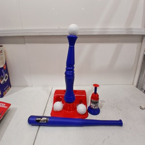 2-IN-1 SUPER BASEBALL TRAINING SET WITH 3 BALLS - TEEBALL AND AUTOMATIC BALL LAUNCHER - 22" BAT - RED AND BLUE image 3