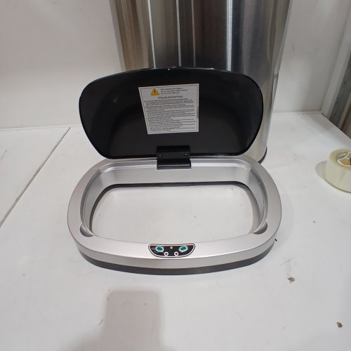 OVAL AUTOMATIC TOUCH FREE TRASH CAN - 13GAL - STAINLESS STEEL (MODEL: TC-1350R-SS) image 2