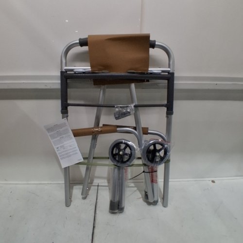 GUARDIAN TWO BUTTON FOLDING WALKER WITH 5" WHEELS - SILVER (ITEM: MDS86410W54H) image 2
