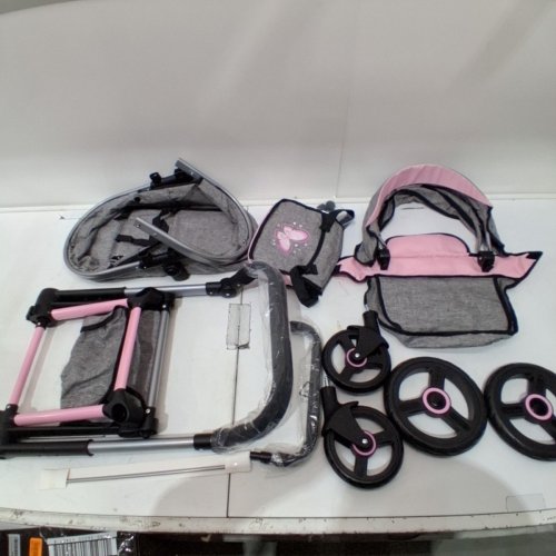 XEO ADJUSTABLE REVERSIBLE HANDLE BABY STROLLER WITH BAG FOR DOLLS - GREY/PINK (MODEL: 17033AA) image 2