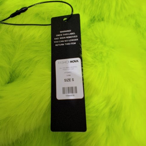 FASHION NOVA ALL YOU NEED CROPPED FAUX FUR COAT - SMALL - LIME GREEN (STYLE: MT3246FN) image 2