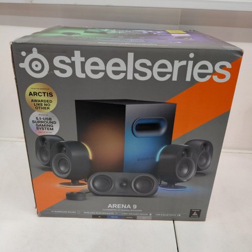 STEELSERIES ARENA 9 ILLUMINATED 5.1 GAMING SPEAKERS WITH 5.1 USB SURROUND SOUND, WIRELESS REAR SPEAKERS, 2-WAY SPEAKER DESIGN, SUBWOOFER, REACTIVE RGB LIGHTING (MODEL: 61547) image 2