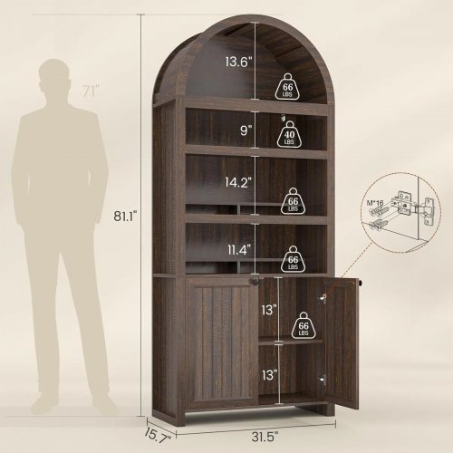 ARCHED WOODEN PANTRY STORAGE CABINET - 81" - BROWN (MODEL: AJ-DJ504175) image 2