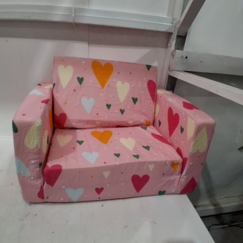 BEAVTAENS TODDLER/CHILDREN 2-IN-1 CONVERTIBLE SOFA/COUCH TO LOUNGER CHAIR - 22" X 15" - PINK/MULTICOLORED HEARTS image 2