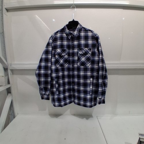 PLAID BUTTON-UP COAT - LARGE - NAVY AND WHITE image 2